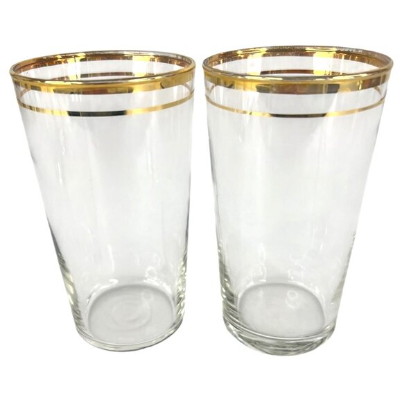 Set Of 4 Vintage Gold Rimmed Clear Glass Tumblers 8 Ounce Barware Drinking Glass - Picture 5 of 9